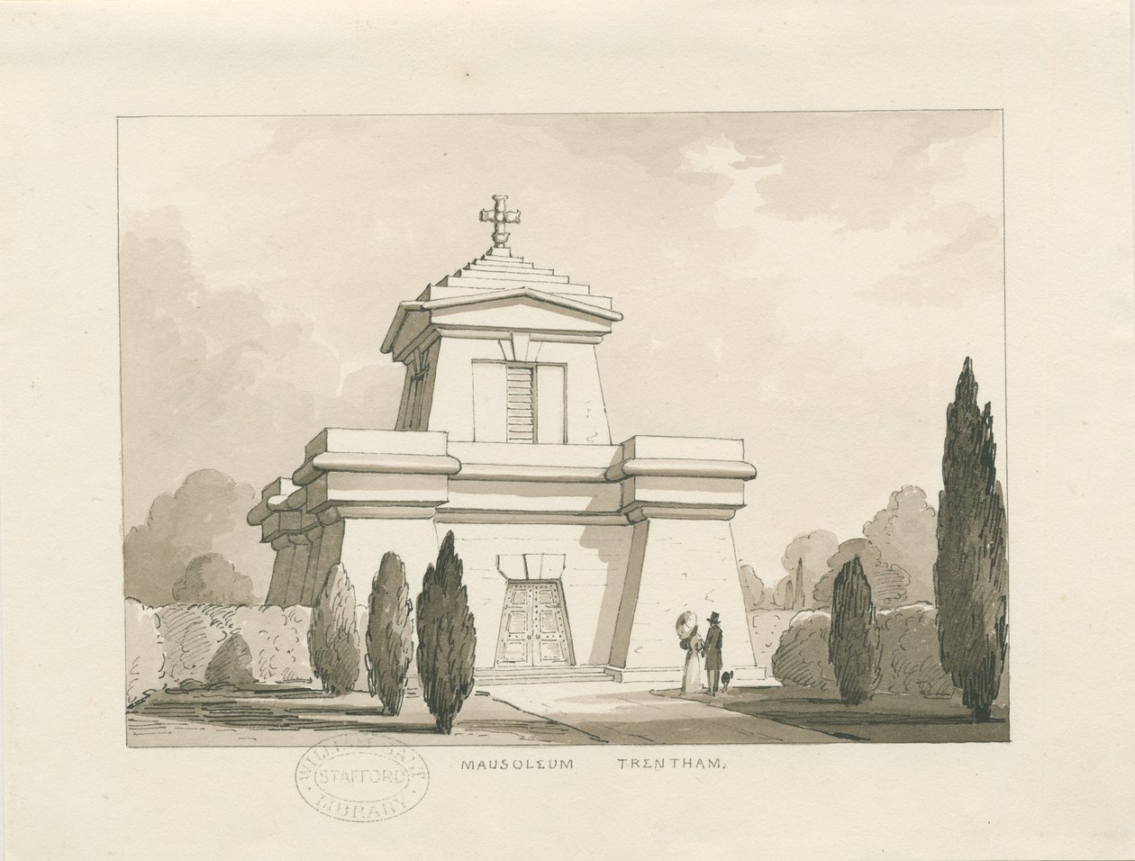 Trentham - A mauzóleum: toll és mosó rajz, nd [?1838] (rajz) alkotó: Thomas Peploe Wood