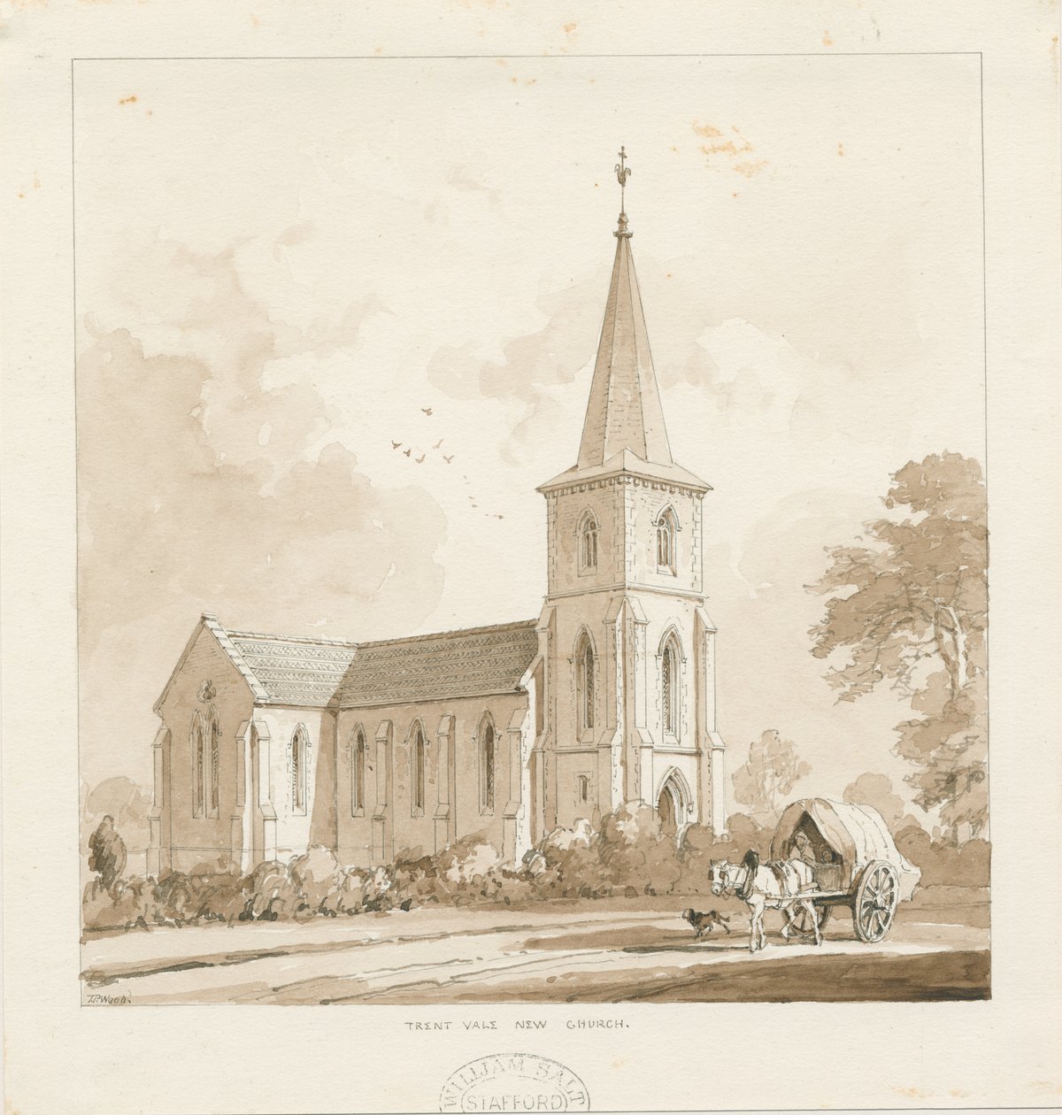 Trentham – „Trent Vale New Church”: szépia rajz, nd [1842, vö. Wood Portfolio 148]] (rajz) alkotó: Thomas Peploe Wood