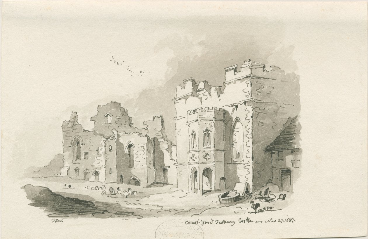 Tutbury Castle – Court Yard: toll- és mosórajz, 1837. nov. 27 alkotó: Thomas Peploe Wood
