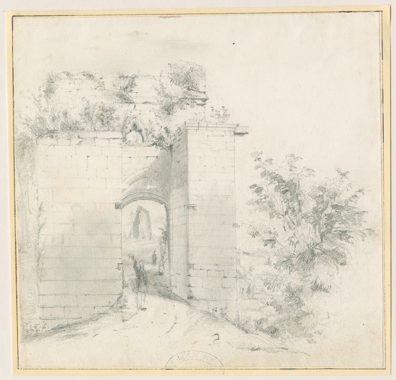 Tutbury kastély – Bejárati átjáró: ceruzarajz, nd [?19. század] (rajz) alkotó: Thomas Peploe Wood
