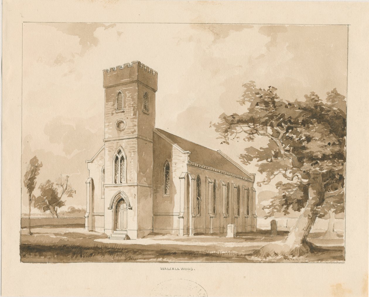 Walsall Wood Church: szépia rajz, nd [1817-1845] (rajz) alkotó: Thomas Peploe Wood