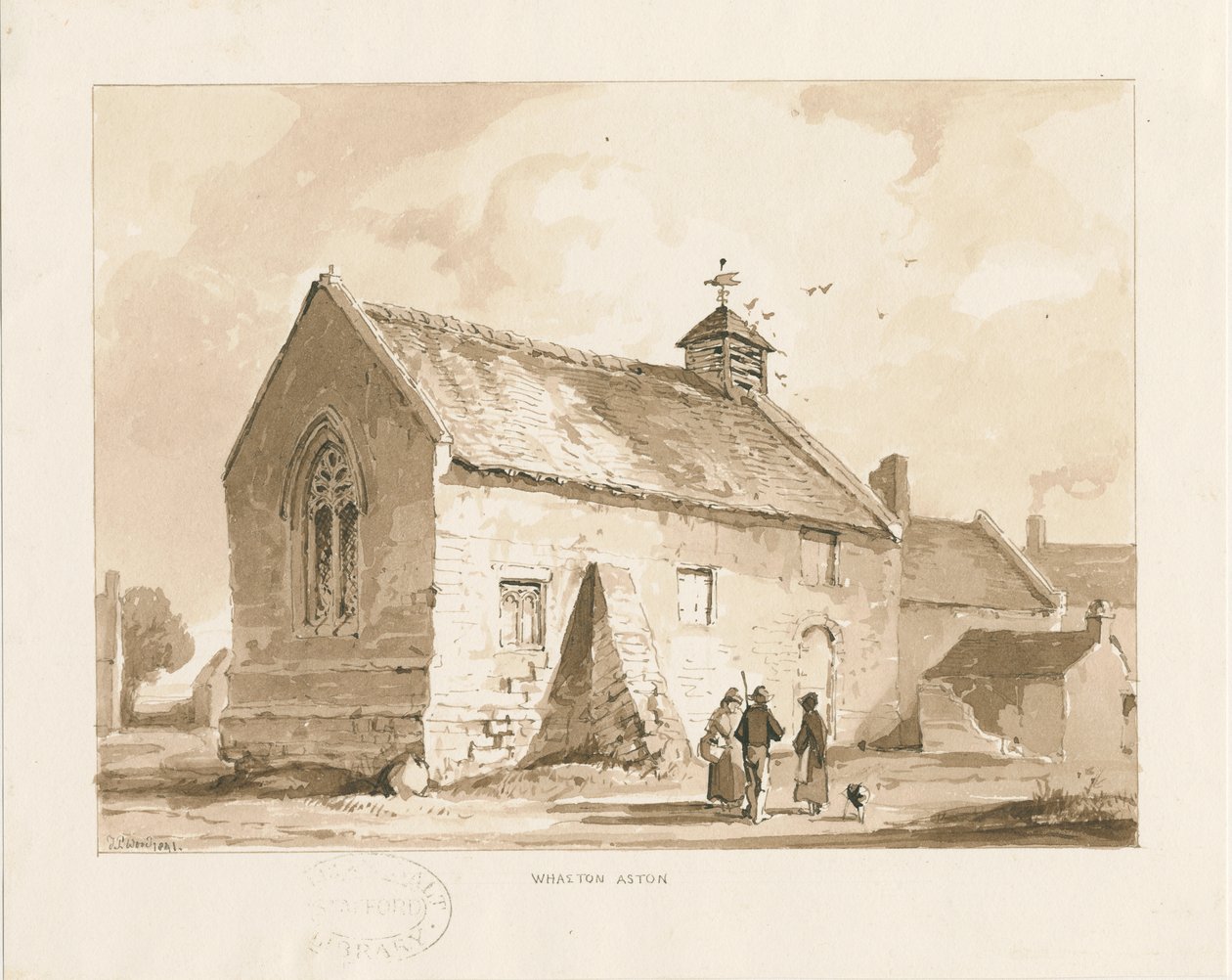 Wheaton Aston Chapel: szépia mosás rajza, 1841 alkotó: Thomas Peploe Wood