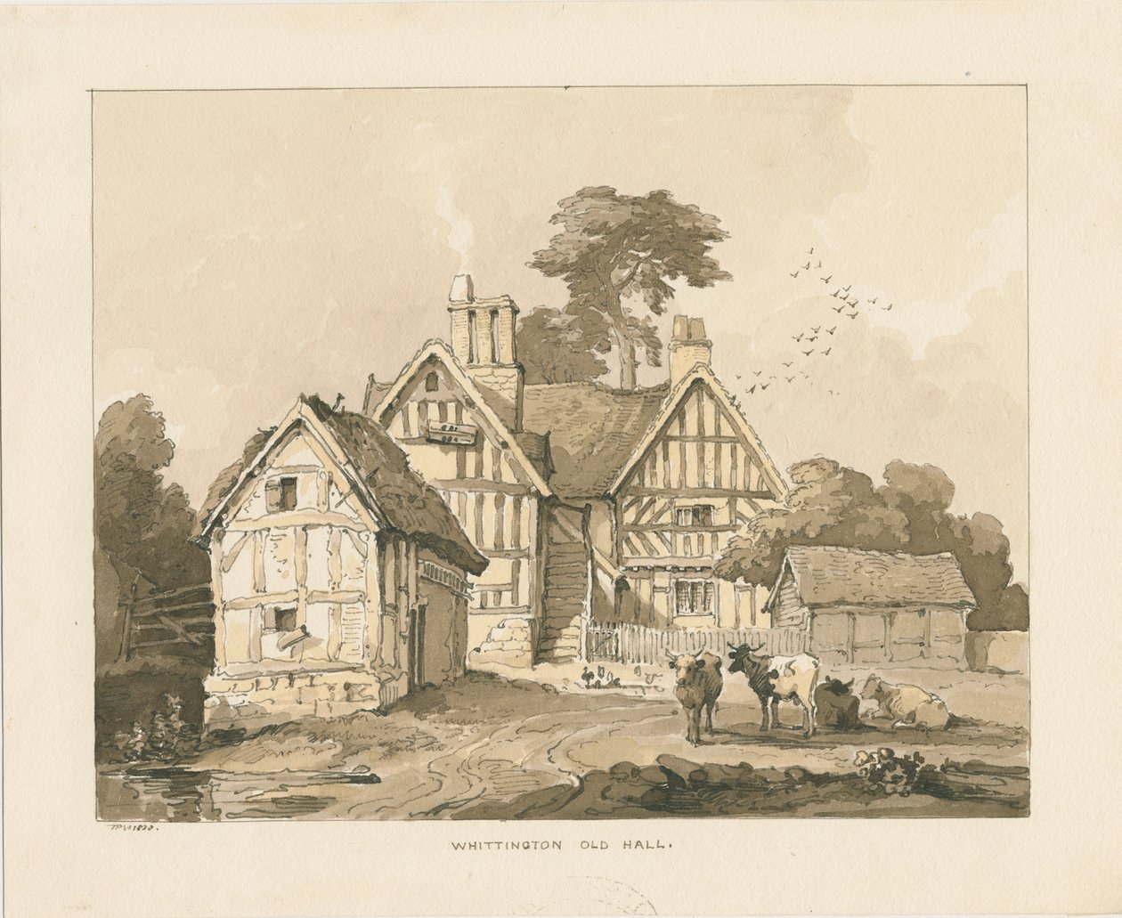 Whittington Hall: toll és mosó rajz alkotó: Thomas Peploe Wood