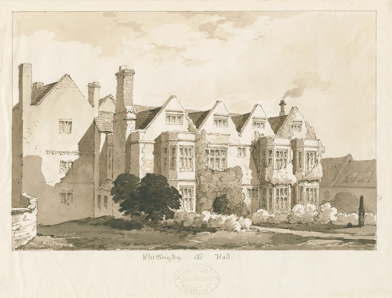 Whittington Hall: toll- és mosórajz, 1836 alkotó: Thomas Peploe Wood