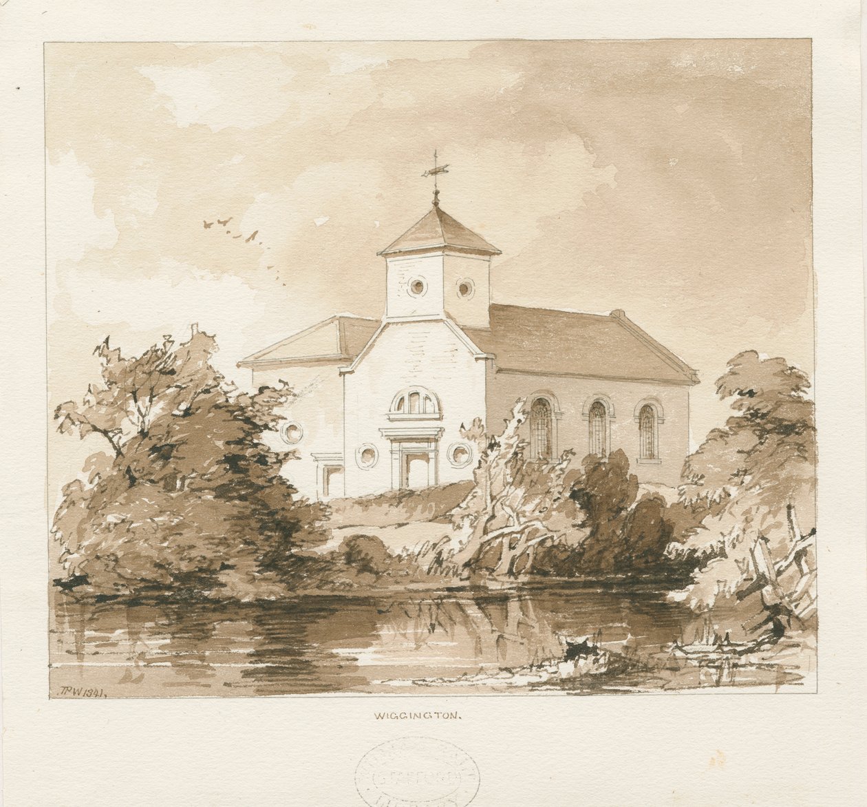 Wigginton templom: szépia mosás rajza, 1841 alkotó: Thomas Peploe Wood