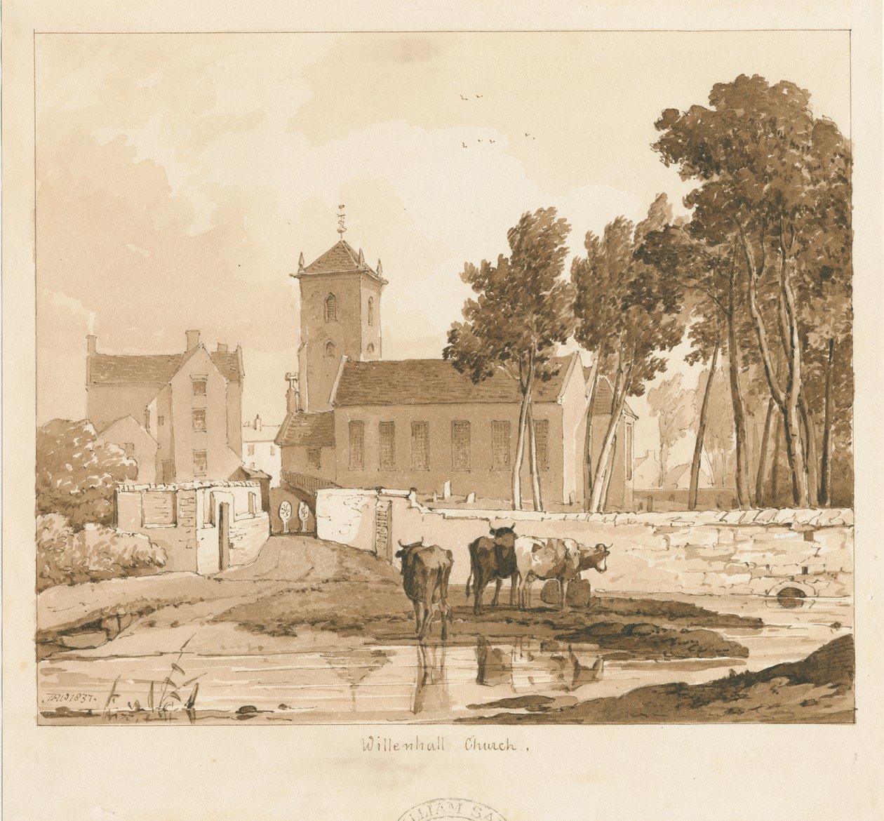 Willenhall templom: szépia rajz, 1837 alkotó: Thomas Peploe Wood