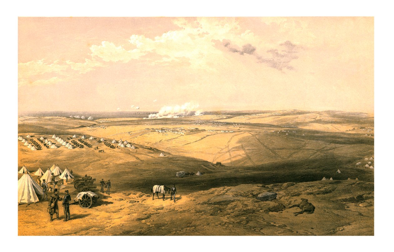 A Lord Raglans főhadiszállásának távoli képe Sebastopol előtt, 1855. alkotó: Thomas Picken