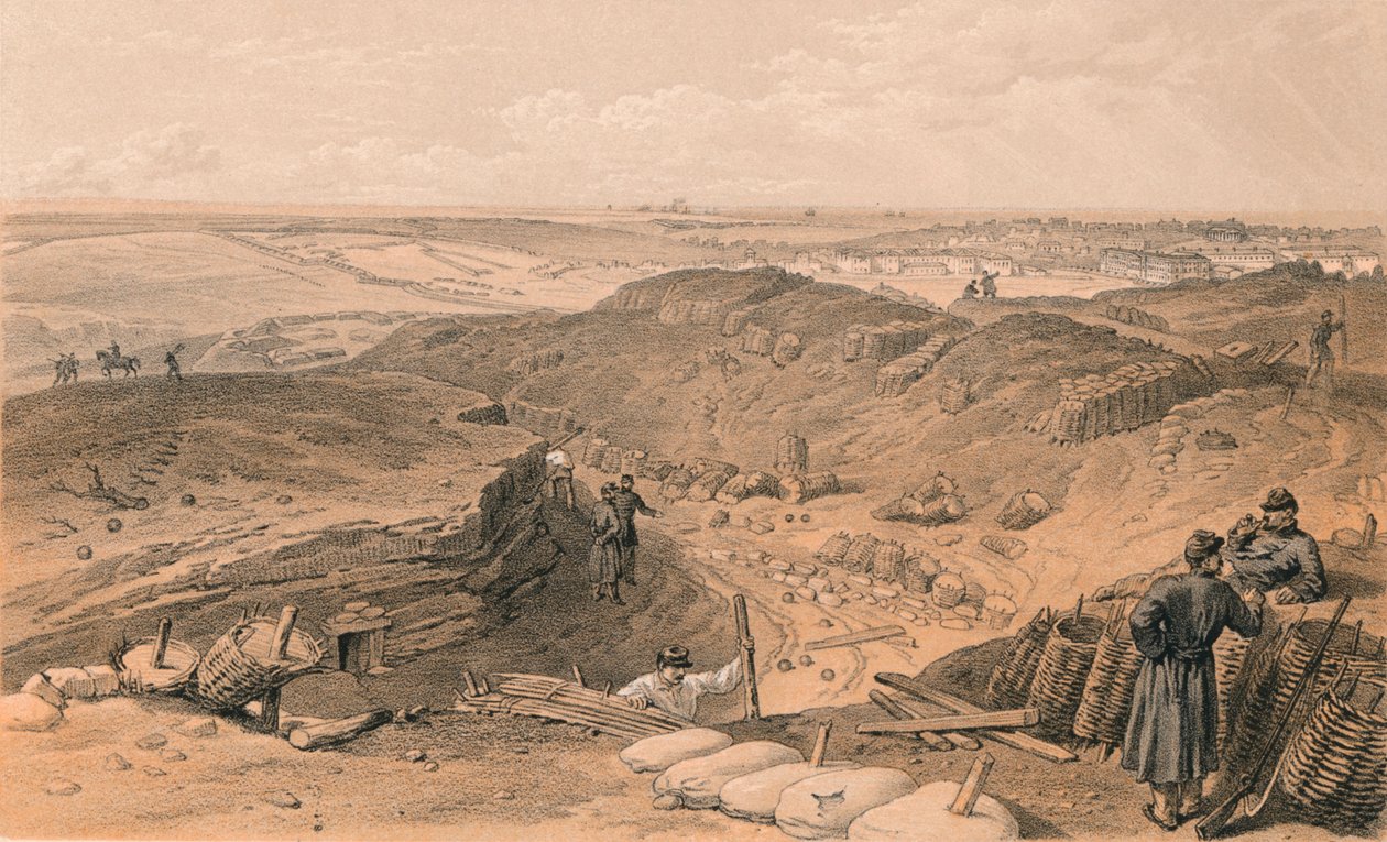 A Malakoff árka, Battery Gervais és Redan hátsó része, 1856 alkotó: Thomas Picken