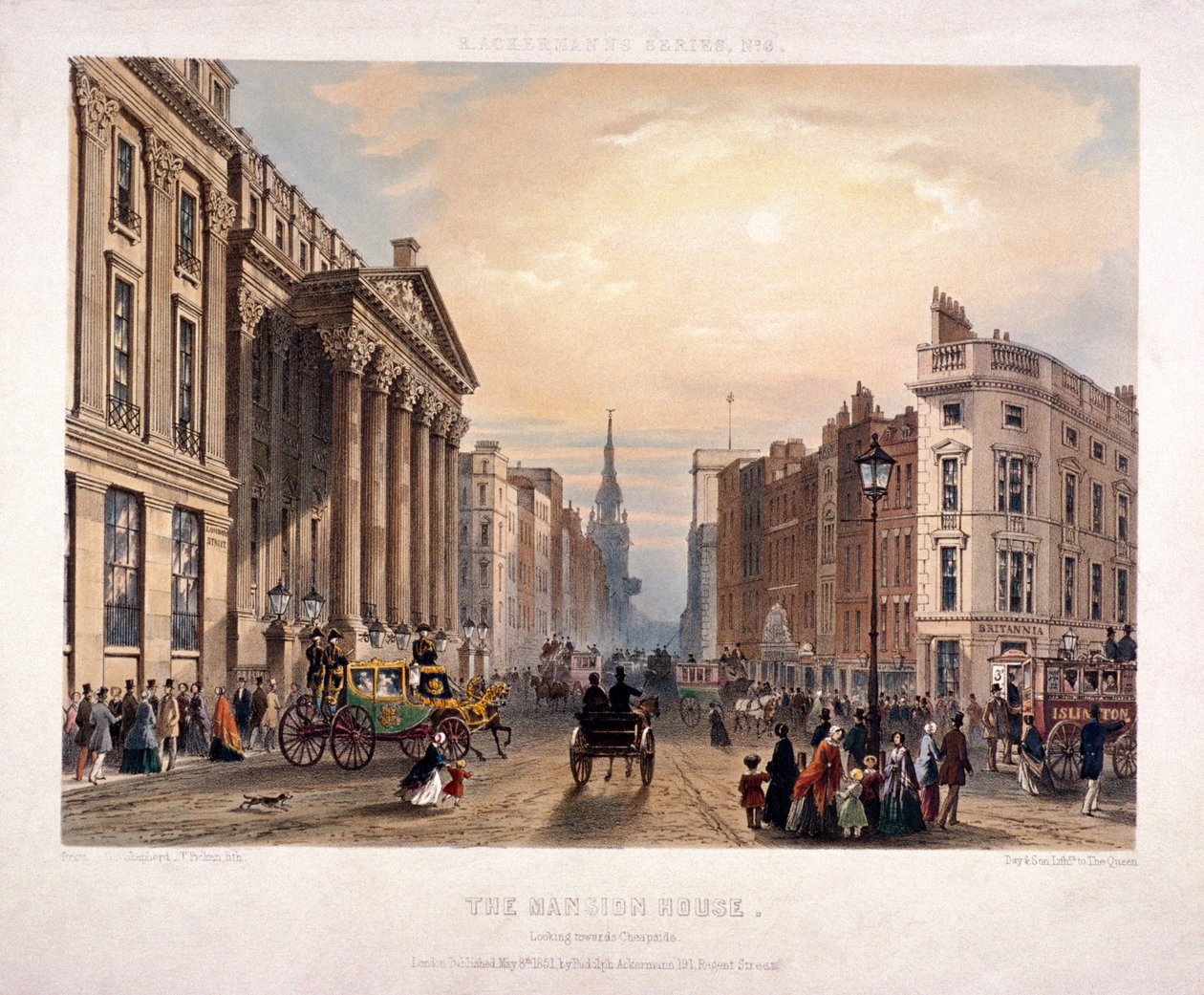 Mansion House and Cheapside, London, 1851 alkotó: Thomas Picken