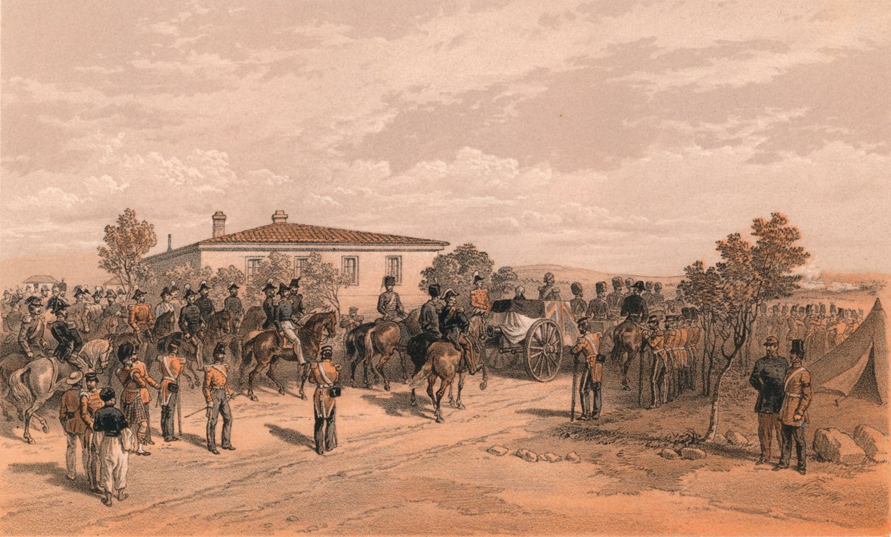 Lord Raglan temetkezési csoportja elhagyja a főhadiszállást, 1856 alkotó: Thomas Picken