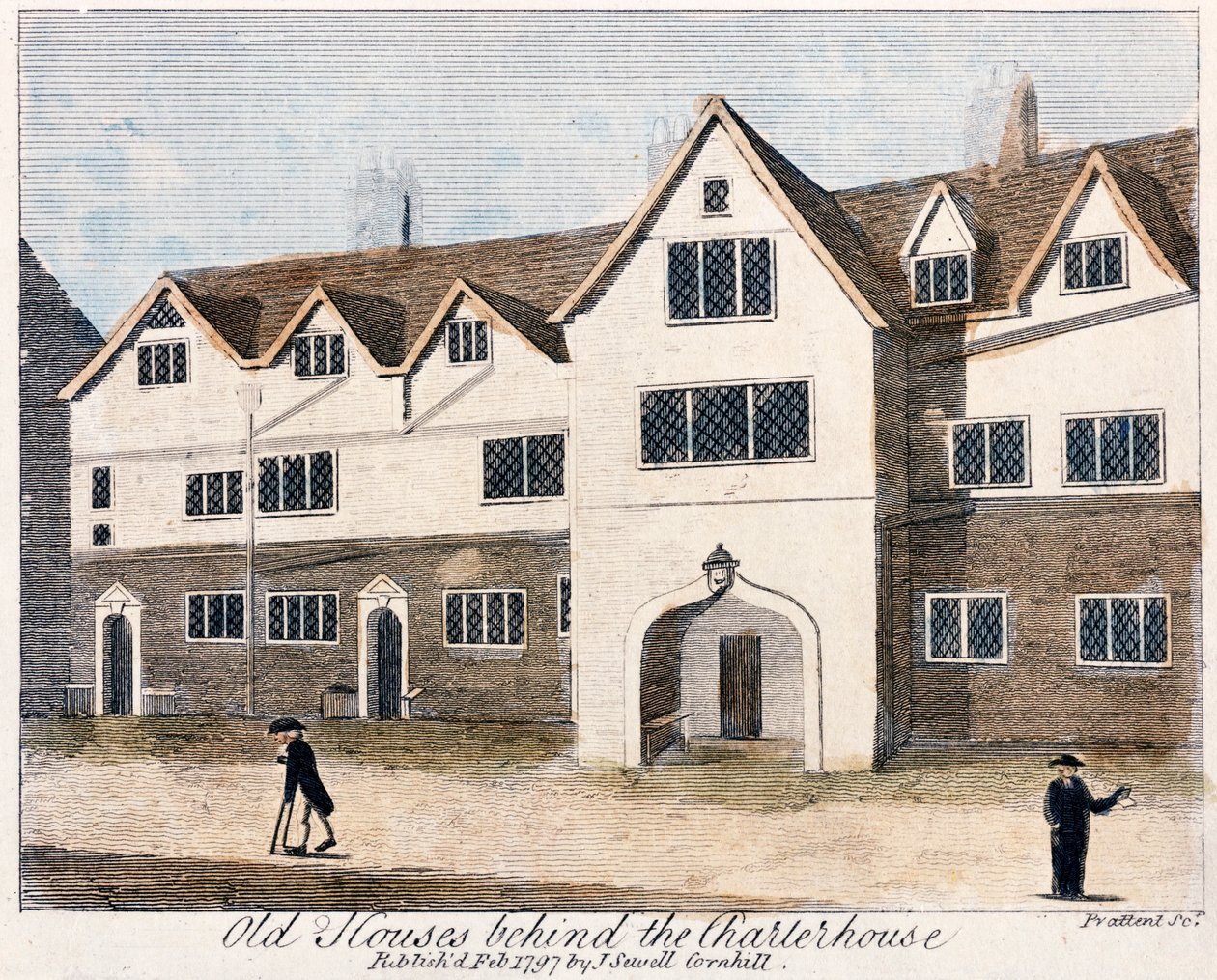 Házak a Charterhouse Kórház mögött, London, 1797. alkotó: Thomas Prattent