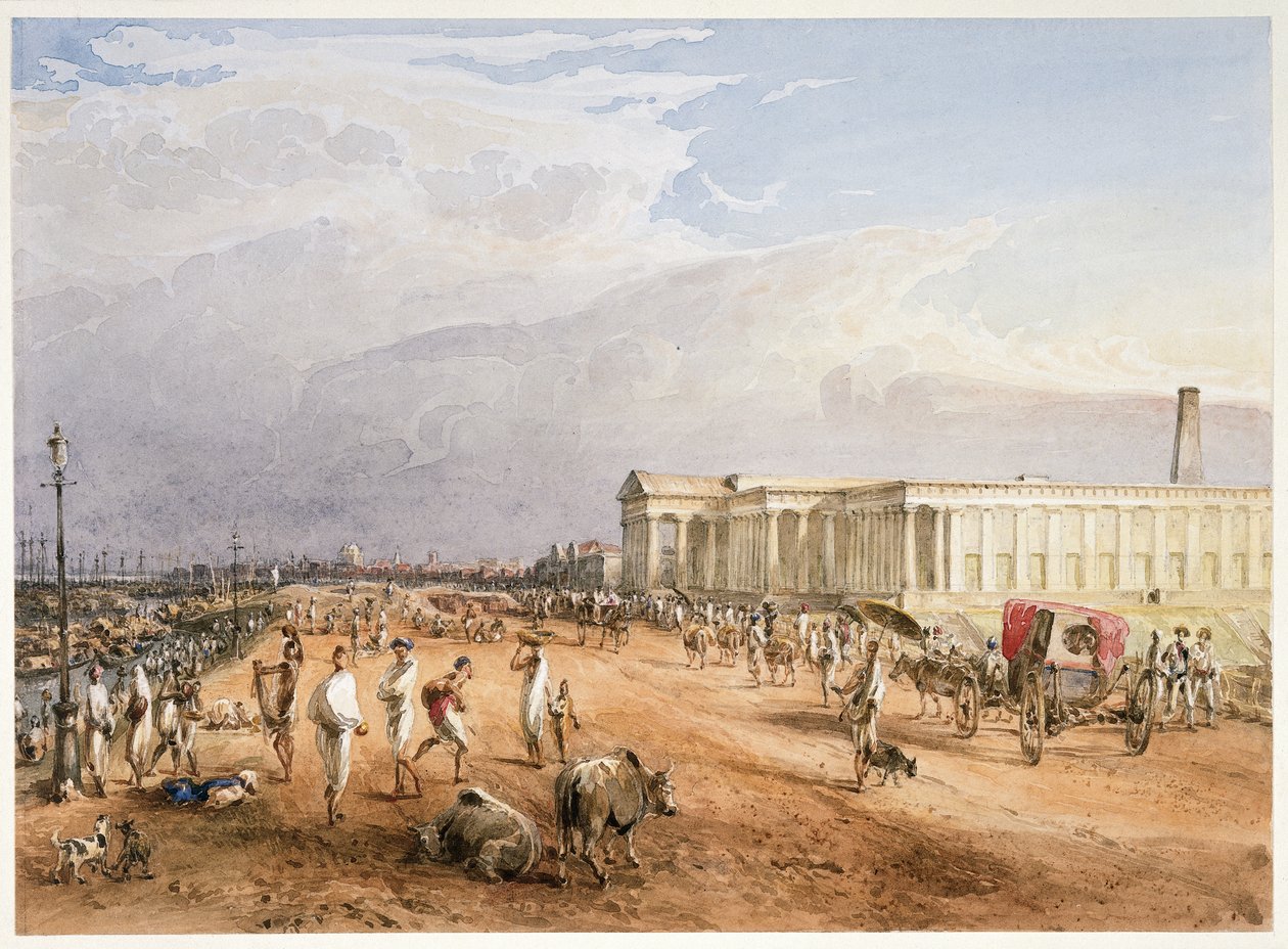 Az új pénzverde a strandon, délről, szállítással tovább, az album oldalára írva: „Calcutta and New Mint Calcutta” alkotó: Thomas Prinsep