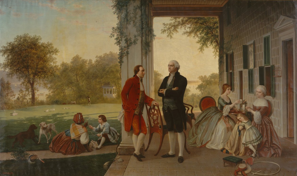Washington és Lafayette a Mount Vernonnál, 1784 Washington otthona a háború után, 1859. alkotó: Thomas Pritchard Rossiter