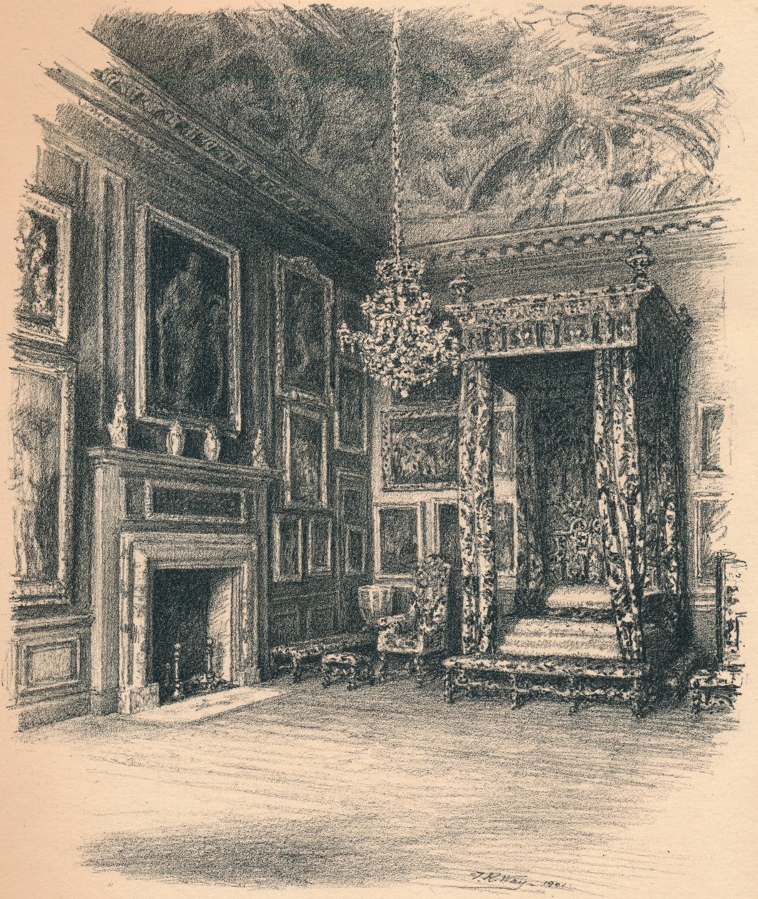 Queen Annes Bedchamber, Hampton Court Palace, 1902 alkotó: Thomas Robert Way