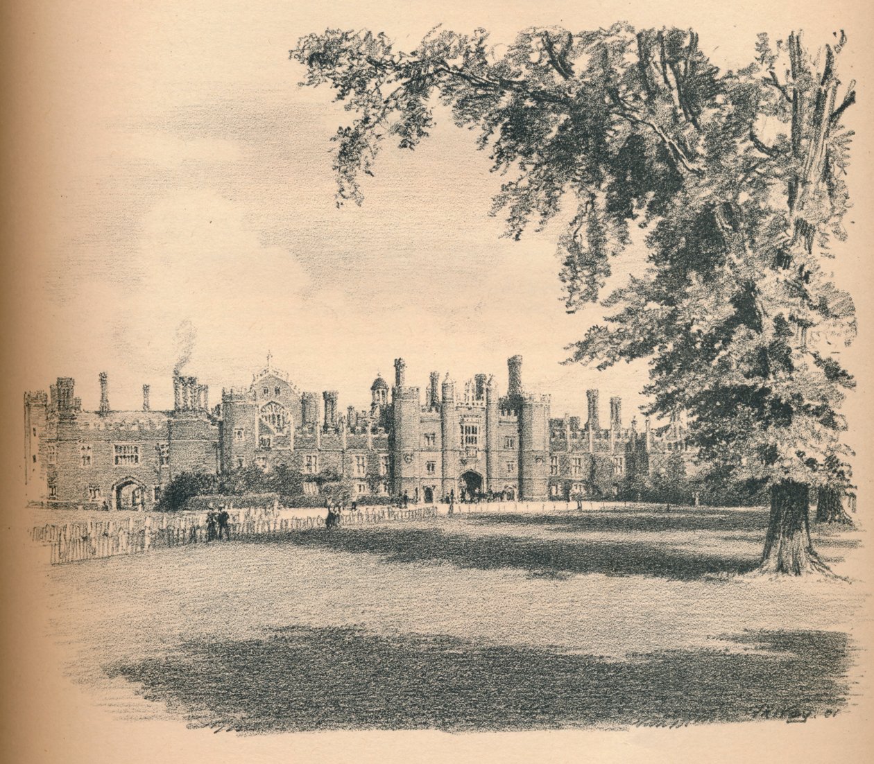 A Hampton Court Palace nyugati frontja, 1902 alkotó: Thomas Robert Way