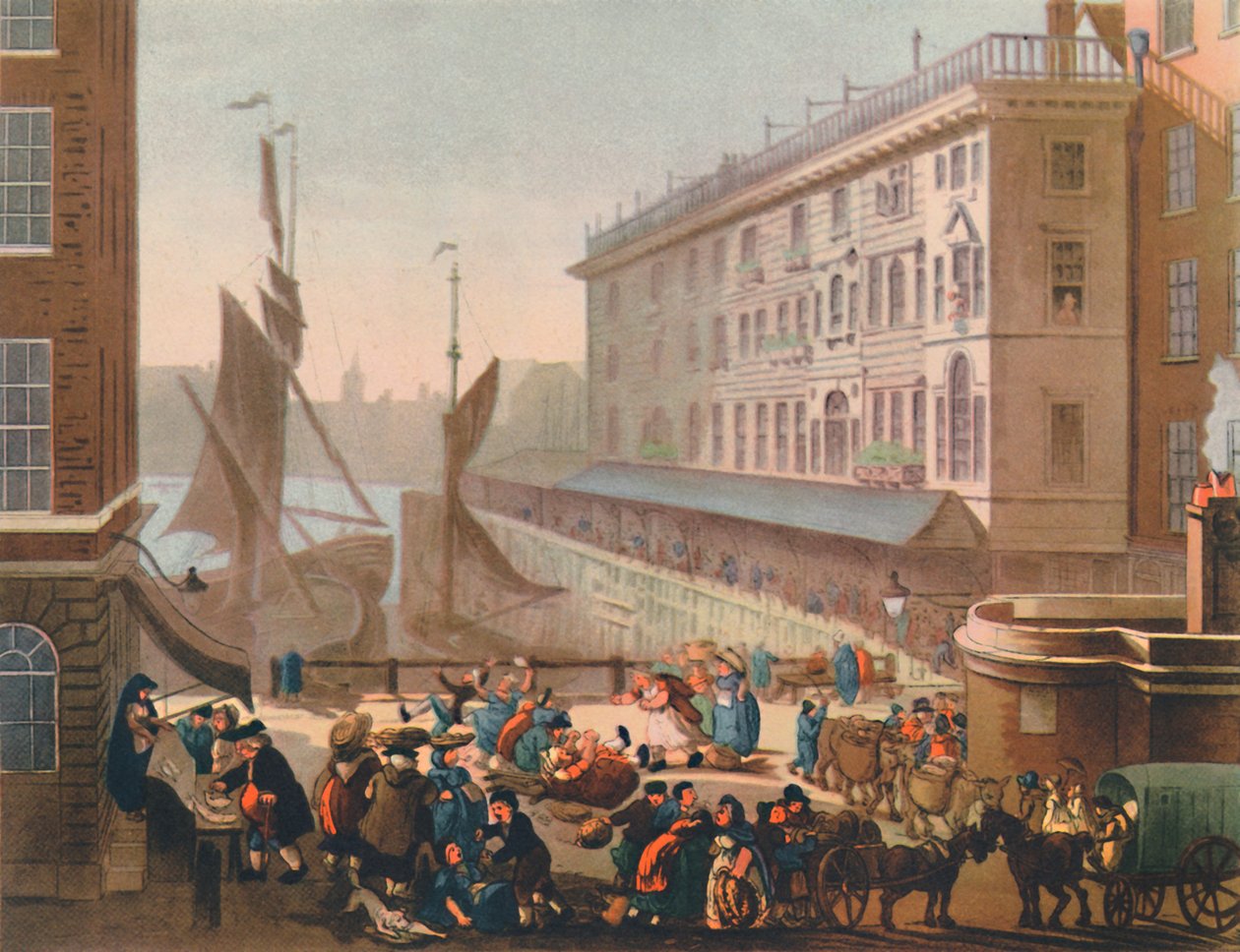 „Billingsgate Fish Market”, 1808, 1944. Alkotók: Thomas Rowlandson, Augustus Charles Pugin. alkotó: Thomas Rowlandson, Augustus Charles Pugin