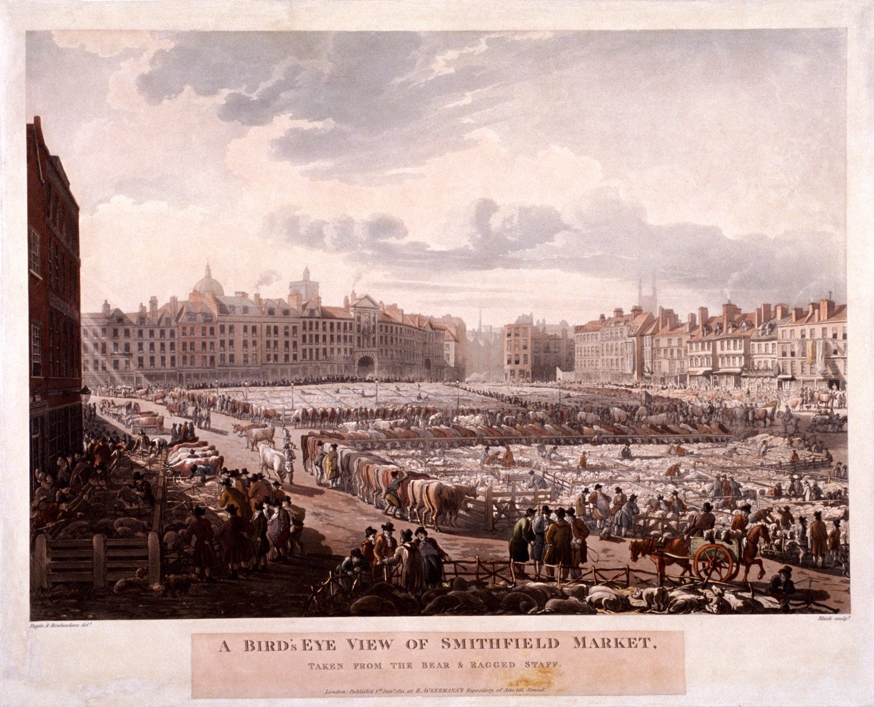 Smithfield Market, London, 1811 alkotó: Thomas Rowlandson, Augustus Charles Pugin