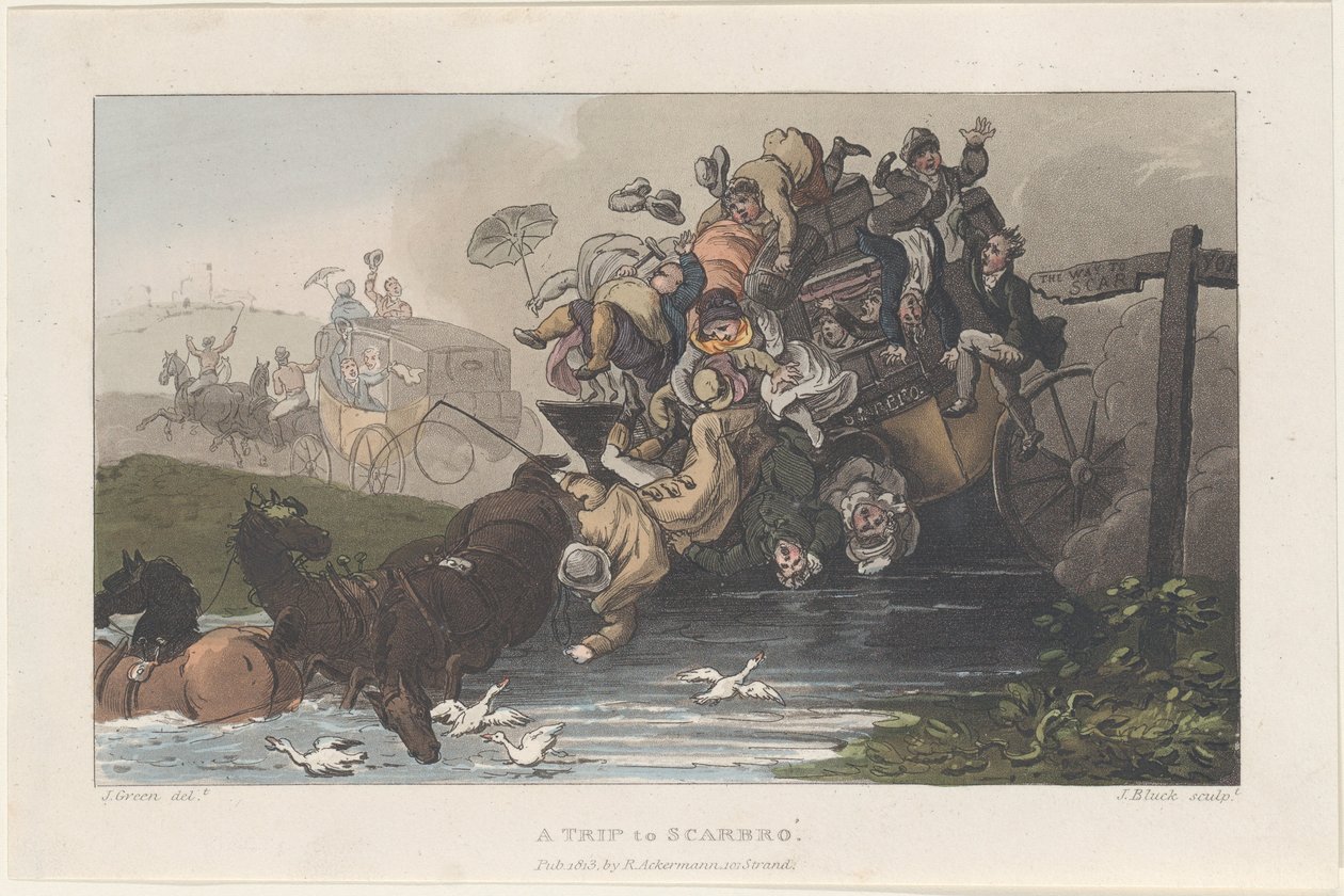 Utazás Scarbro -ba, a Scarborough költői vázlataiból, 1813., 1813. alkotók: Thomas Rowlandson, Joseph Constantine Stadler, J. Bluck. alkotó: Thomas Rowlandson, Joseph Constantine Stadler, J. Bluck