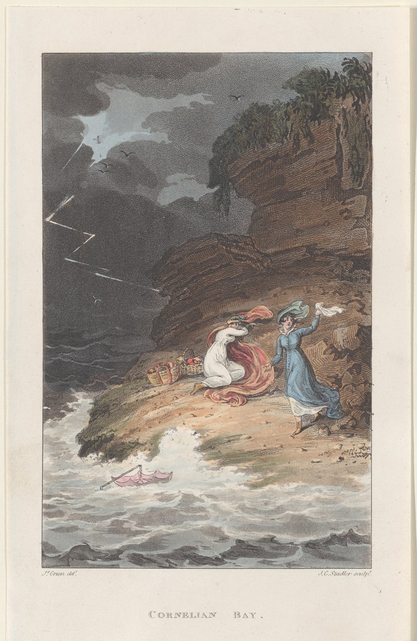 Cornelian Bay, Scarborough költői vázlataiból, 1813., 1813. Alkotók: Thomas Rowlandson, Joseph Constantine Stadler, J. Bluck. alkotó: Thomas Rowlandson, Joseph Constantine Stadler, J. Bluck