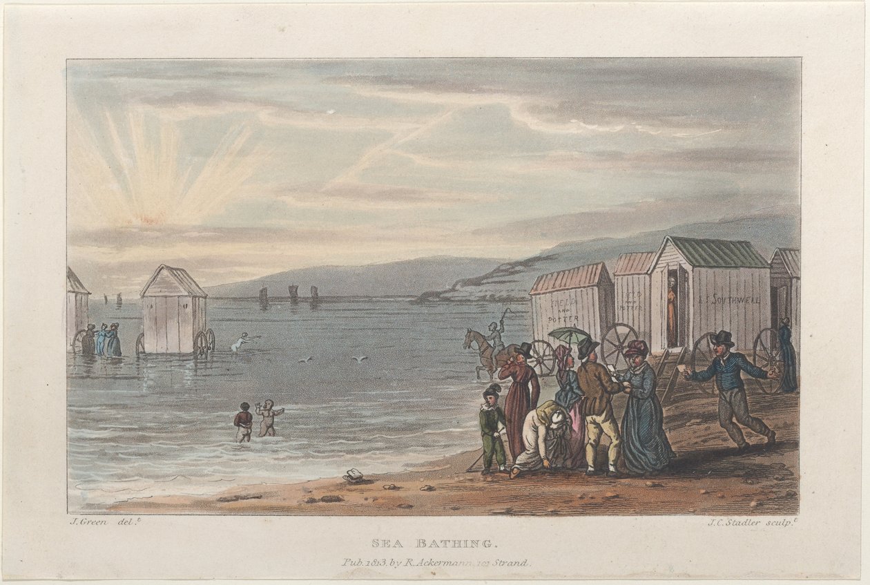Tengeri fürdőzés, Scarborough költői vázlataiból, 1813., 1813. Alkotók: Thomas Rowlandson, Joseph Constantine Stadler, J. Bluck. alkotó: Thomas Rowlandson, Joseph Constantine Stadler, J. Bluck