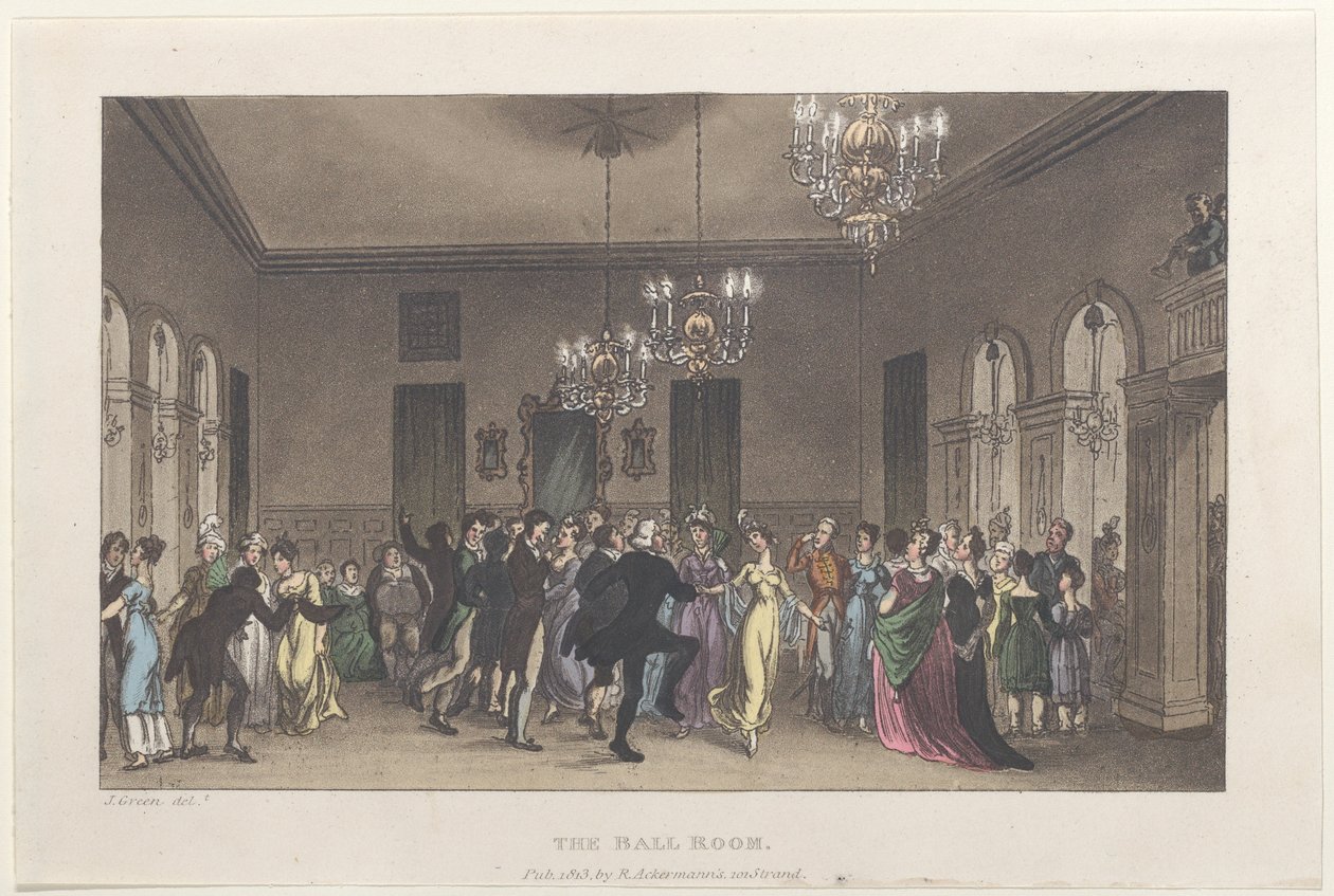 The Ball Room, Scarborough költői vázlataiból, 1813., 1813. Alkotók: Thomas Rowlandson, Joseph Constantine Stadler, J. Bluck. alkotó: Thomas Rowlandson, Joseph Constantine Stadler, J. Bluck