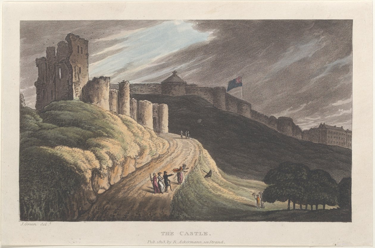 The Castle, from Poetical Sketches of Scarborough, 1813., 1813. Alkotók: Thomas Rowlandson, Joseph Constantine Stadler, J. Bluck. alkotó: Thomas Rowlandson, Joseph Constantine Stadler, J. Bluck