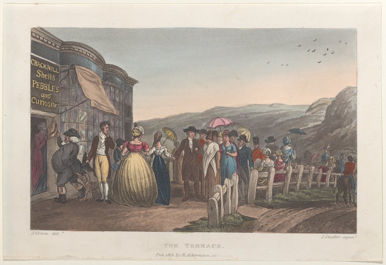 The Terrace, Scarborough költői vázlataiból, 1813., 1813. Alkotók: Thomas Rowlandson, Joseph Constantine Stadler, J. Bluck. alkotó: Thomas Rowlandson, Joseph Constantine Stadler, J. Bluck