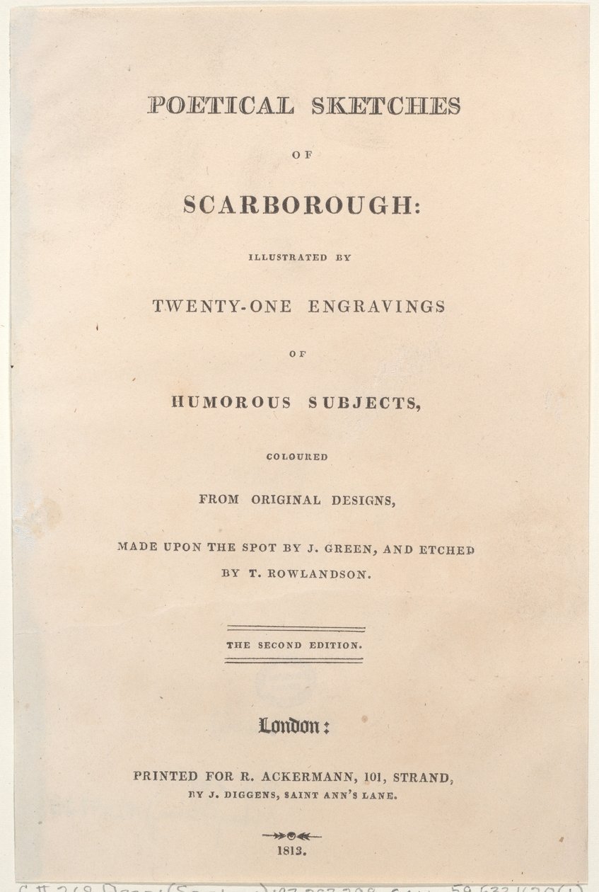 Címlap, a Poetical Sketches of Scarborough, 1813., 1813. Alkotók: Thomas Rowlandson, Joseph Constantine Stadler, J. Bluck. alkotó: Thomas Rowlandson, Joseph Constantine Stadler, J. Bluck