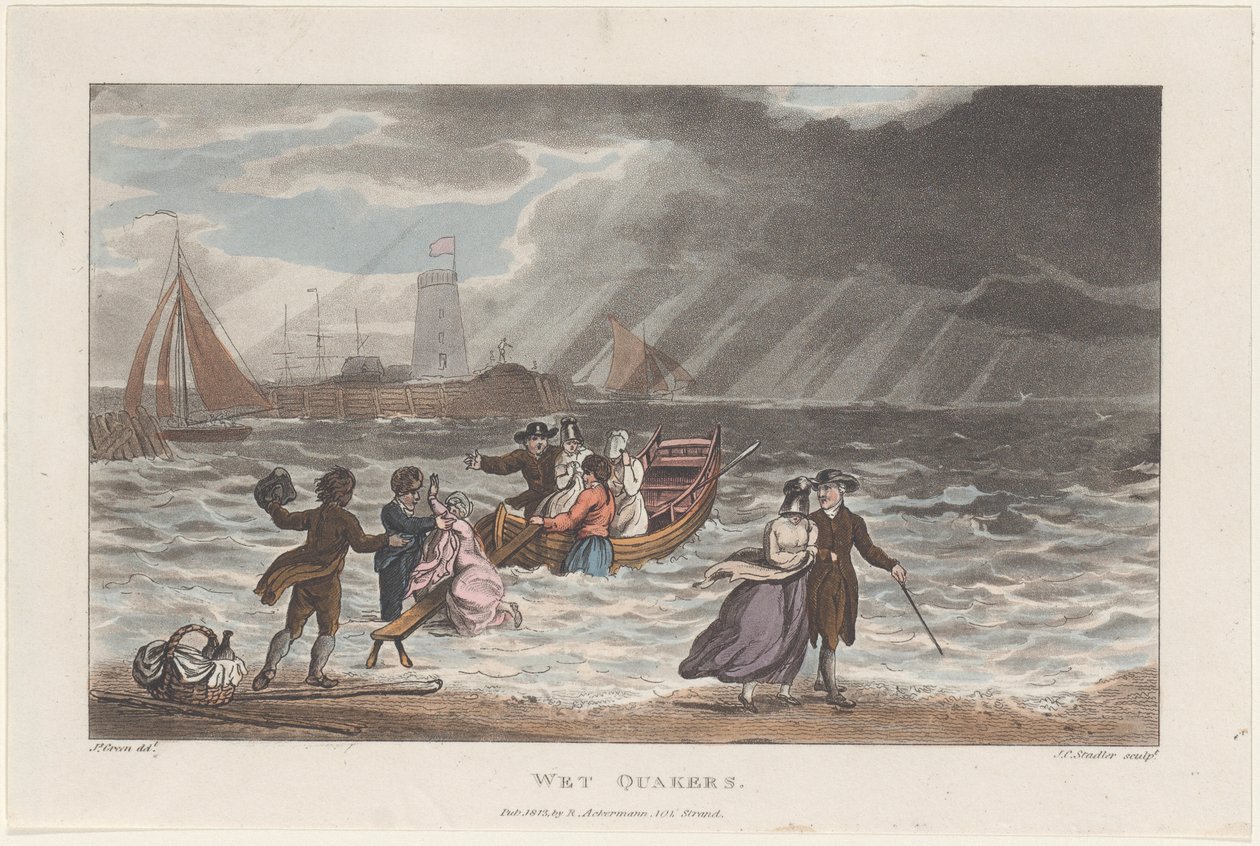 Nedves kvékerek, Scarborough költői vázlataiból, 1813., 1813. Alkotók: Thomas Rowlandson, Joseph Constantine Stadler, J. Bluck. alkotó: Thomas Rowlandson, Joseph Constantine Stadler, J. Bluck