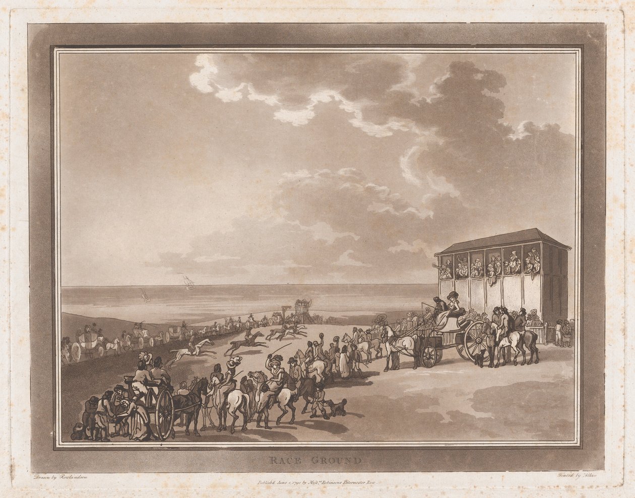 Race Ground An Excursion to Brighthelmstone, 1790. június 1., 1790. június 1. Alkotók: Thomas Rowlandson, Samuel Alken. alkotó: Thomas Rowlandson, Samuel Alken