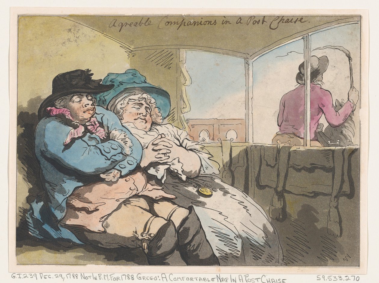 Kényelmes szunyókálás postaszékben, 1788. december 29., 1788. december 29. alkotó: Thomas Rowlandson
