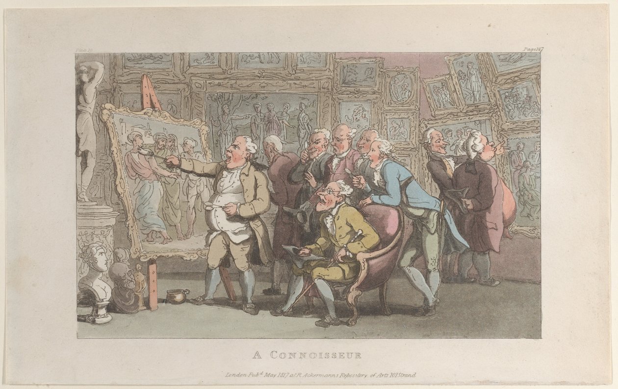 Egy Connoisseur, The Vicar of Wakefield, 1817. május, 1817. május. alkotó: Thomas Rowlandson