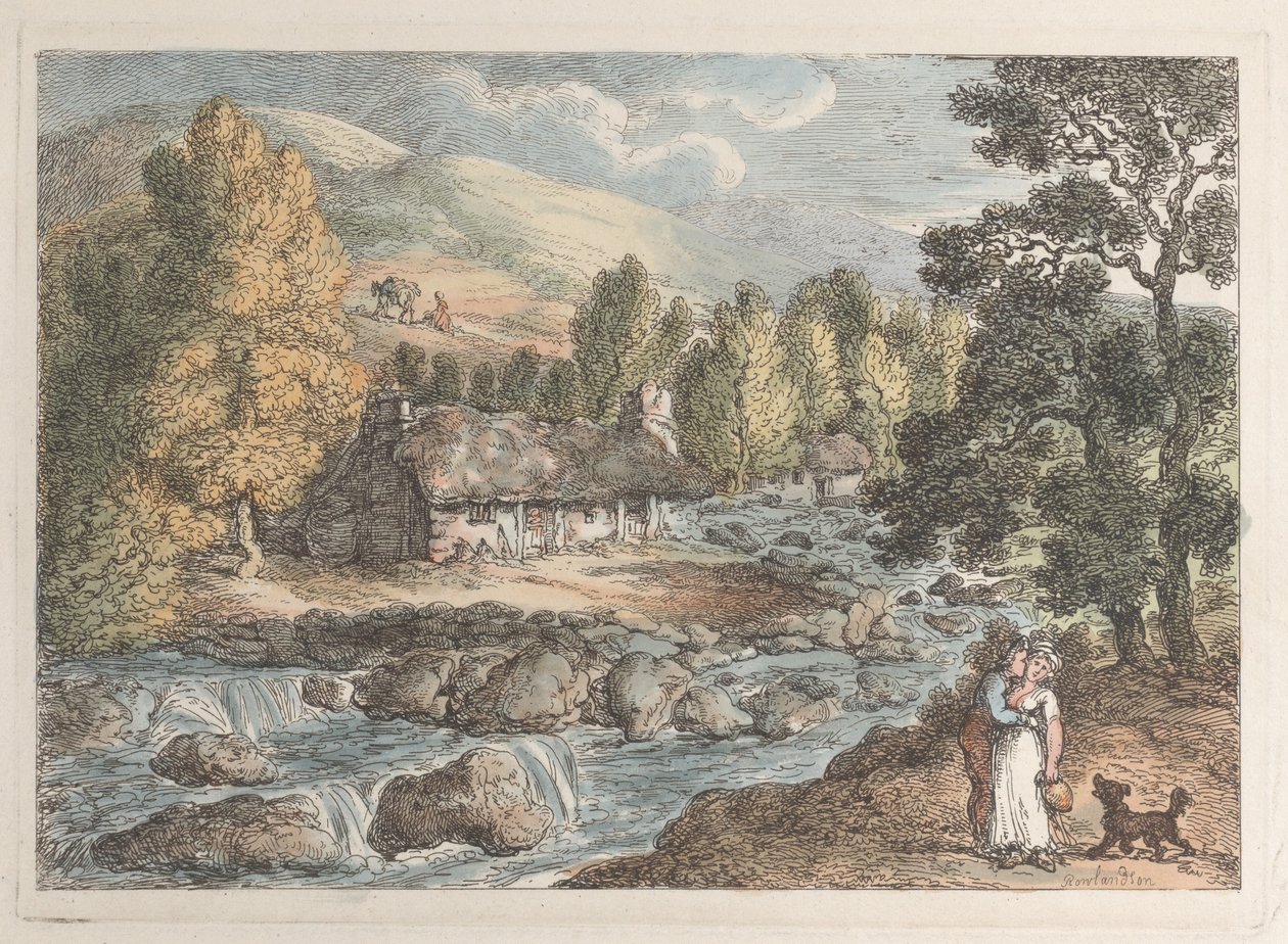 Egy Cornish-vízesés, a Views in Cornwallból, 1812., 1812. alkotó: Thomas Rowlandson