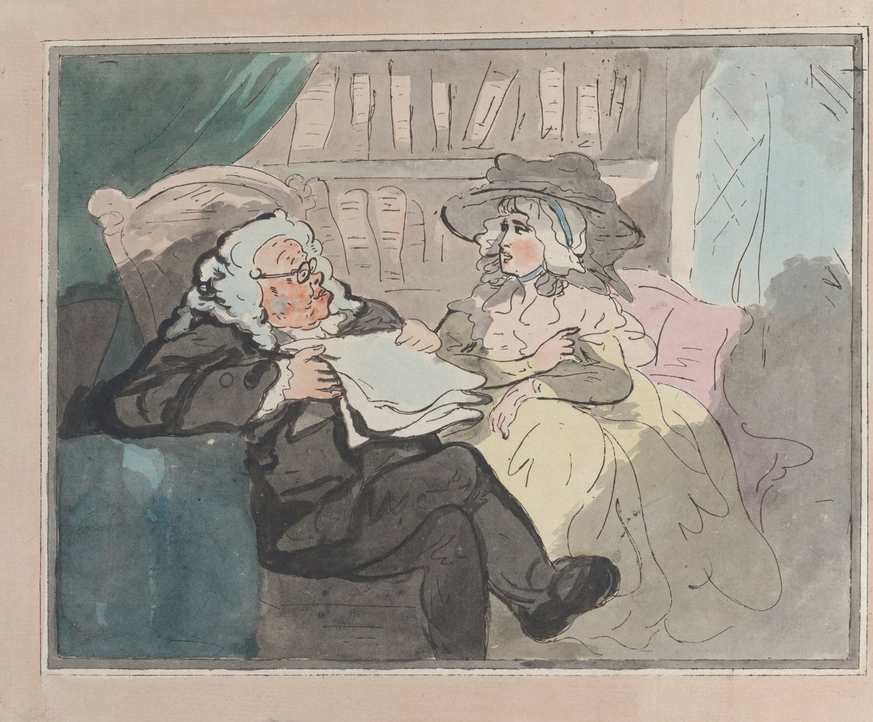 Egy tanácsadó véleménye, miután visszavonult a gyakorlattól – A jogi konzultáció, kb. 1780-94. alkotó: Thomas Rowlandson