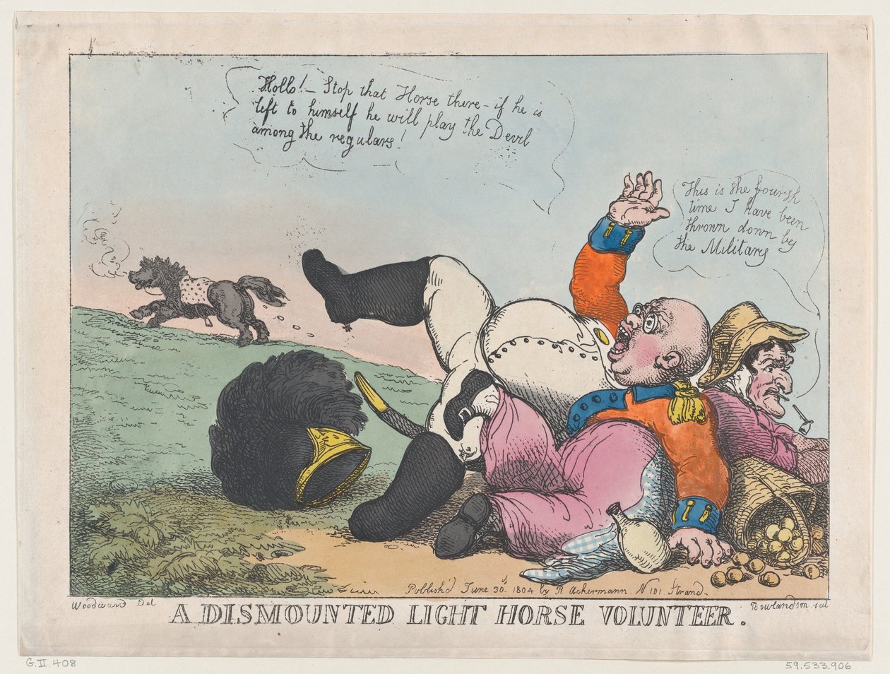 Egy leszerelt könnyűlovas önkéntes, 1804. június 30., 1804. június 30. alkotó: Thomas Rowlandson