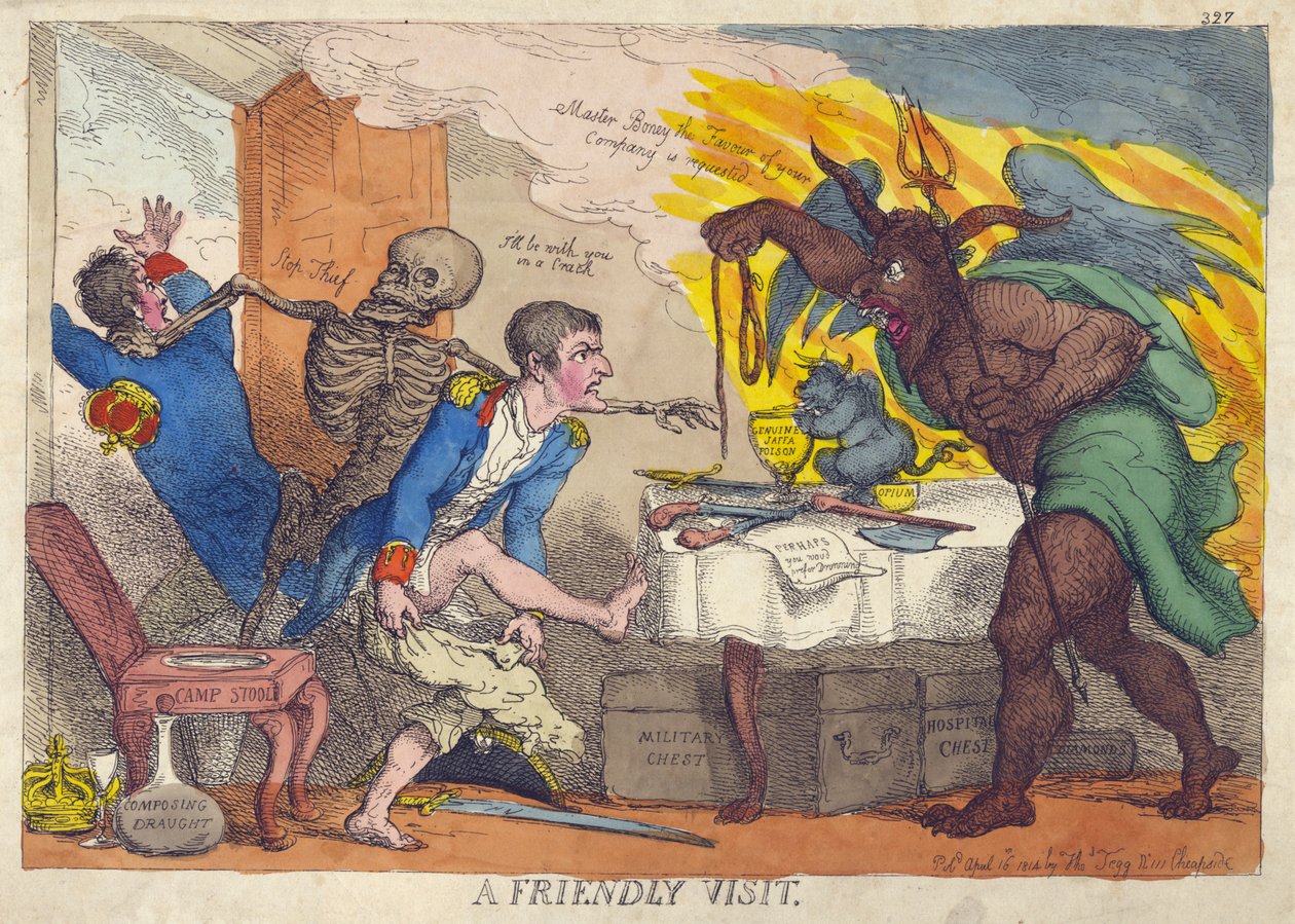 A BARÁTI LÁTOGATÁS, Szatíra Napóleon vereségéről, lemondásáról és Elba visszavonulásáról. alkotó: Thomas Rowlandson