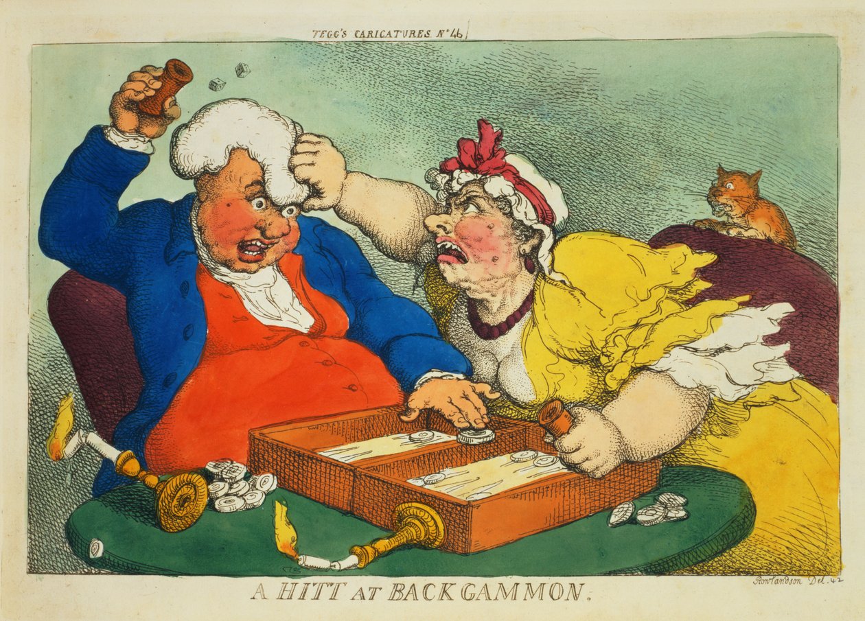 Egy sláger a Backgammonban (színes rézkarc) alkotó: Thomas Rowlandson