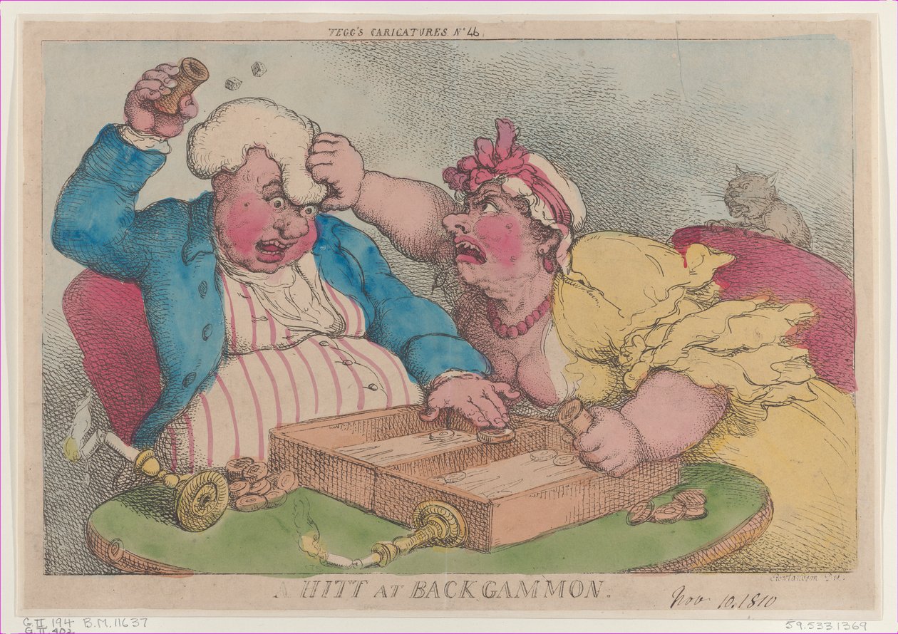 Egy ütés a Backgammonban, 1810. november 9., 1810. november 9. alkotó: Thomas Rowlandson