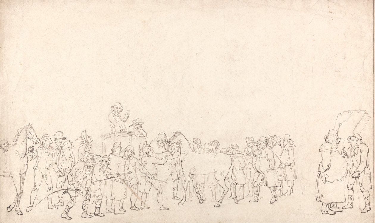 Lóárverés a Hopkins’s Repository-ban (Vázlat) alkotó: Thomas Rowlandson