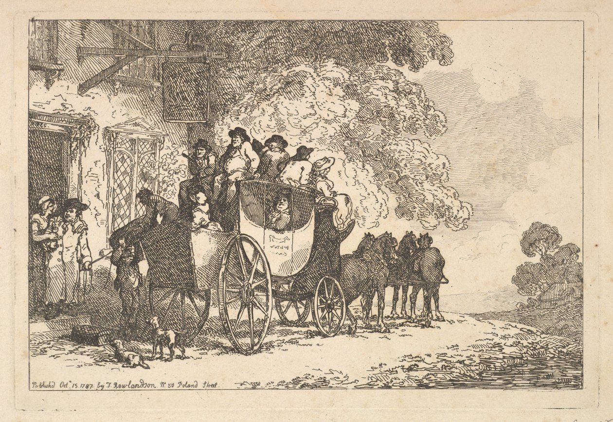 Egy megpakolt postakocsi egy postaház előtt alkotó: Thomas Rowlandson
