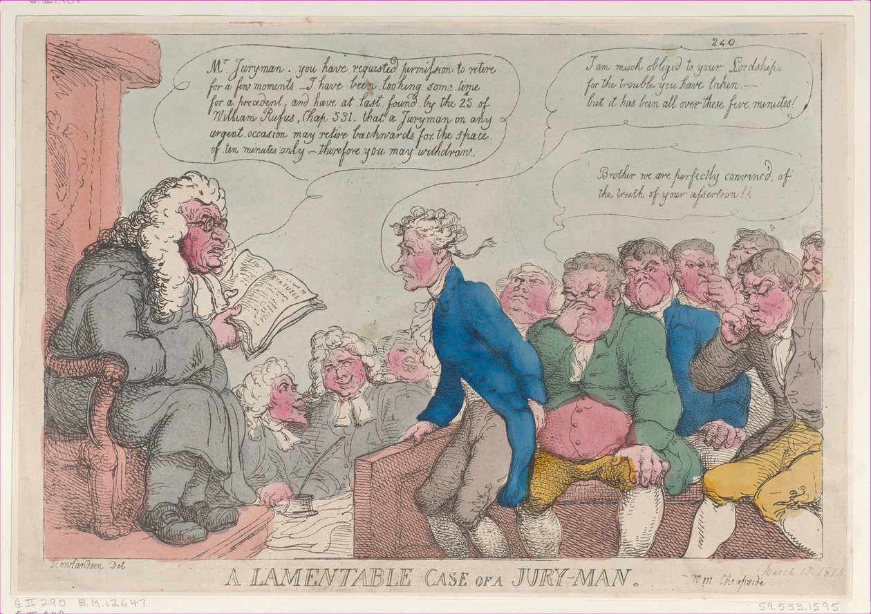 Egy esküdtszék siralmas ügye, 1815. március 10., 1815. március 10. alkotó: Thomas Rowlandson