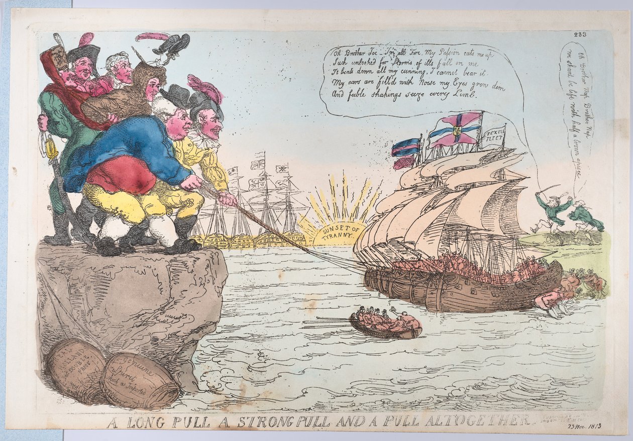 Egy hosszú húzás Egy erős húzás és egy húzás összesen, 1813. november 25., 1813. november 25. alkotó: Thomas Rowlandson