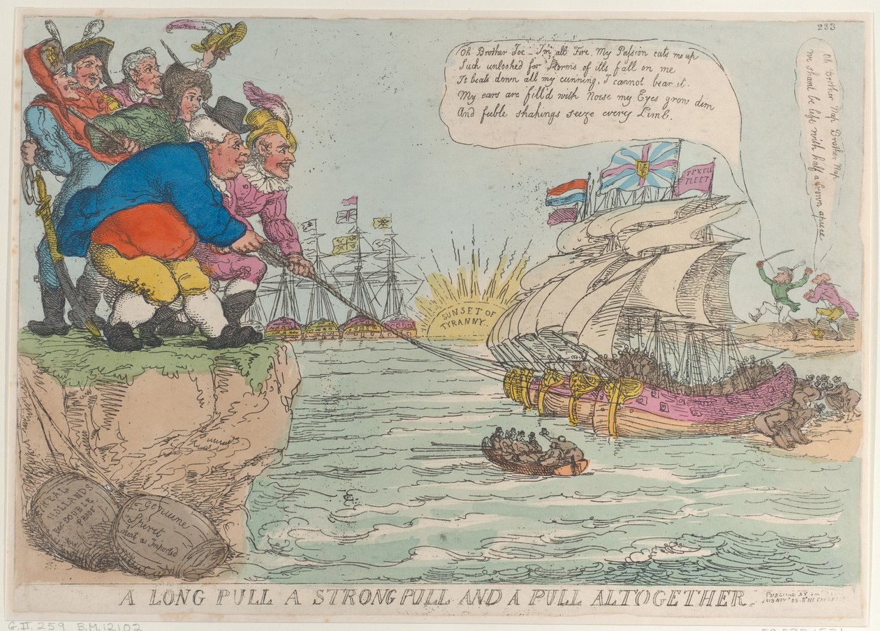 Egy hosszú húzás Egy erős húzás és egy húzás összesen, 1813. november 25., 1813. november 25. alkotó: Thomas Rowlandson