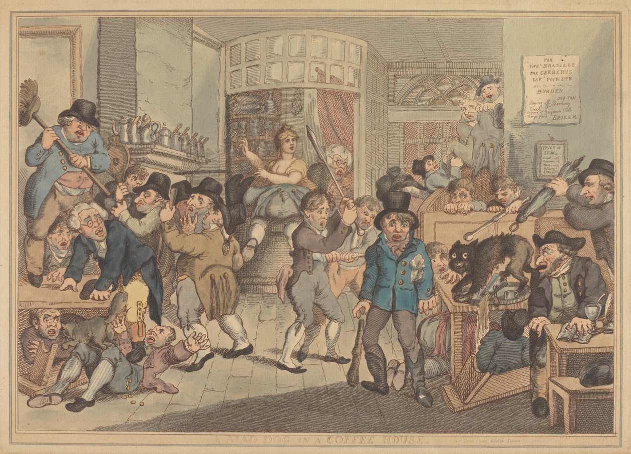 Egy őrült kutya egy kávéházban alkotó: Thomas Rowlandson