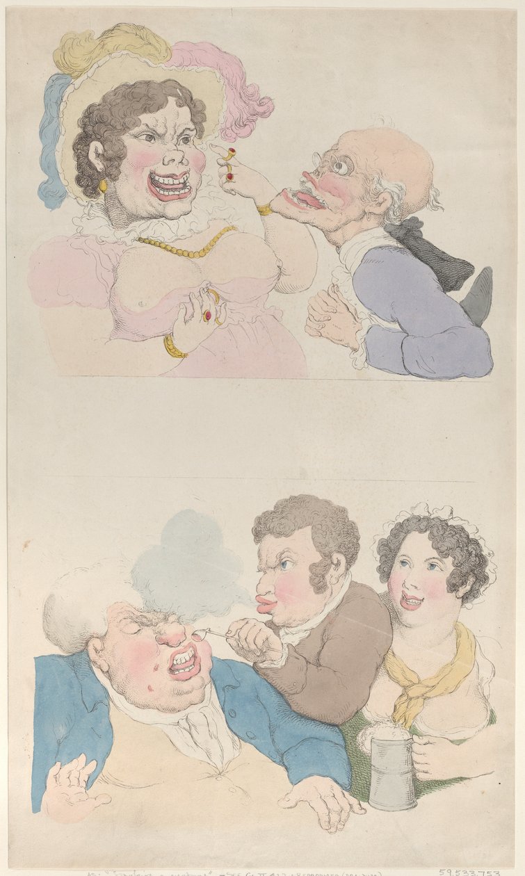 Egy férfi, akit egy nő elcsábított, és dohányzik egy vásárló, 1800., 1800. alkotó: Thomas Rowlandson