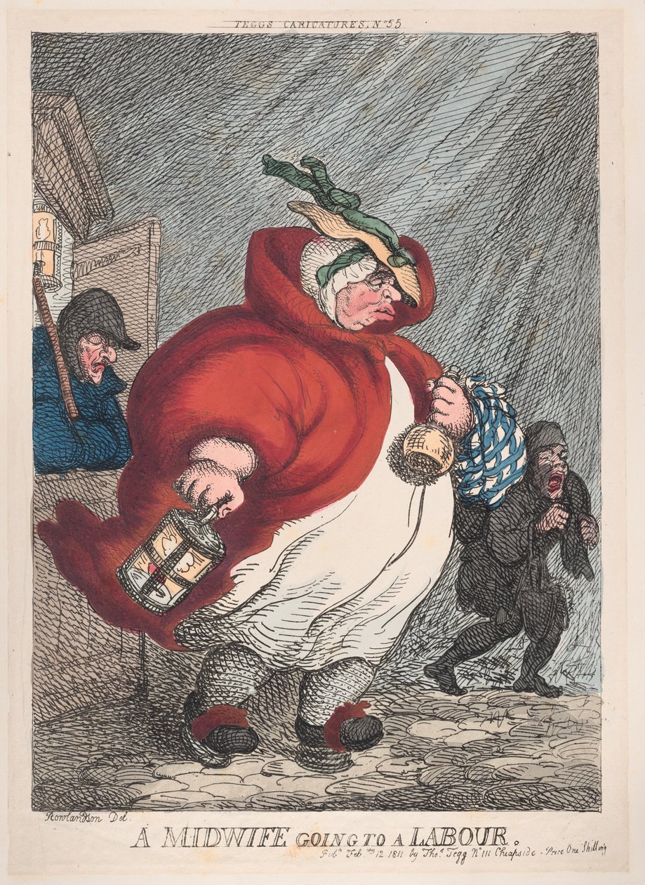 Egy szülésznő szülésre megy, 1811. február 12., 1811. február 12. alkotó: Thomas Rowlandson