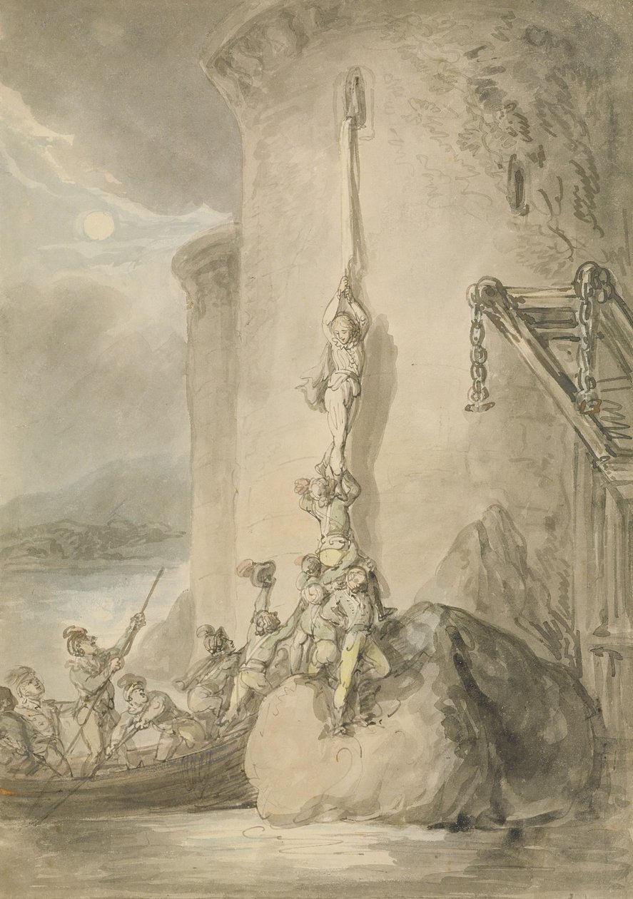 Katonai menekülés, 1794 körül (toll és tinta akvarellel és grafitos mosás papíron) alkotó: Thomas Rowlandson