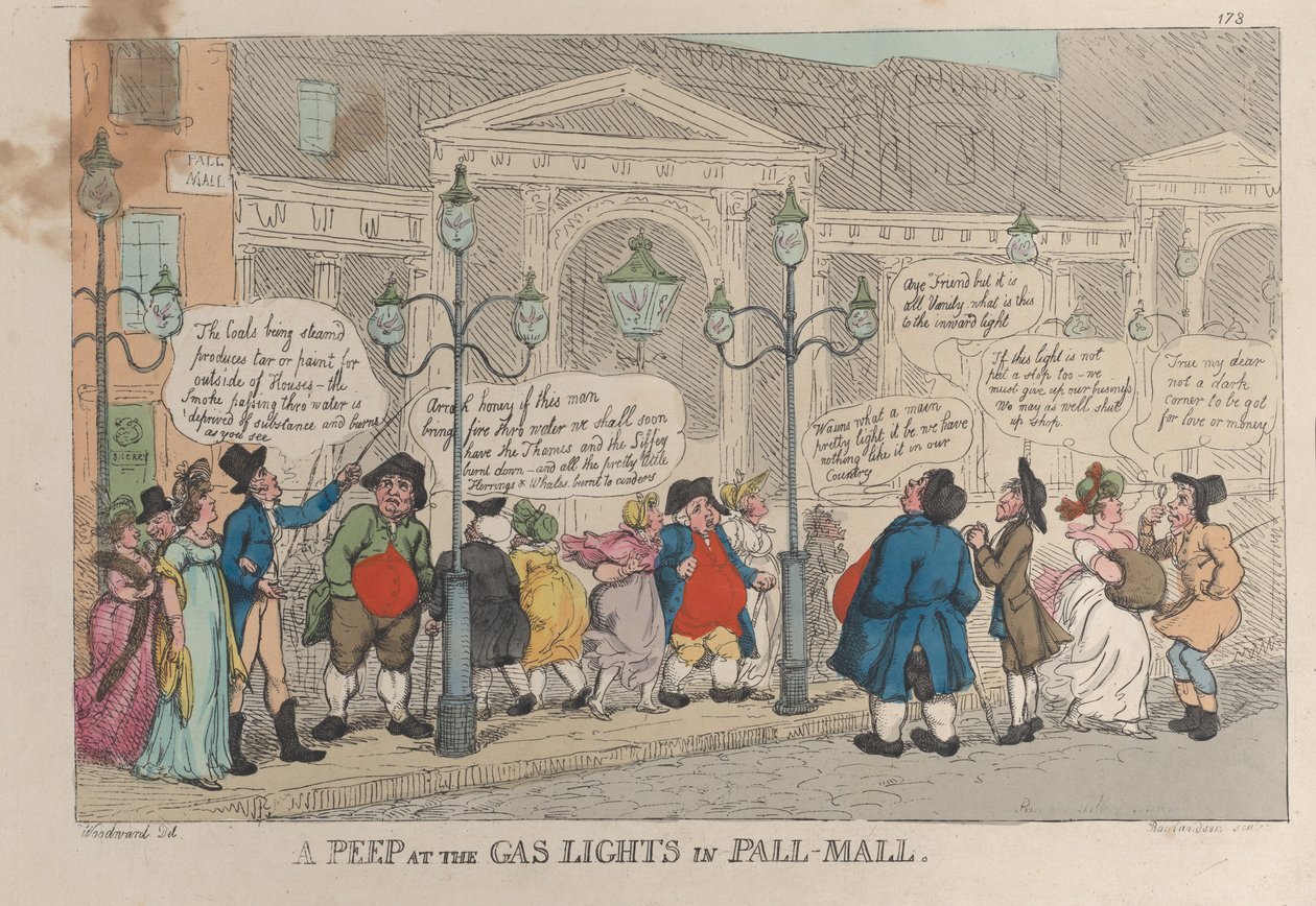 Bepillantás a gázlámpákba Pall-Mallban, 1809. december 23., 1809. december 23. alkotó: Thomas Rowlandson