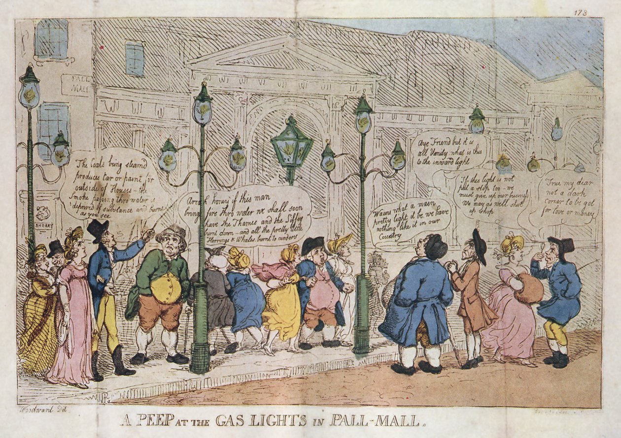 Egy pillantás a gázlámpákra a Pall Mallban Rowlandson 1809 alkotó: Thomas Rowlandson