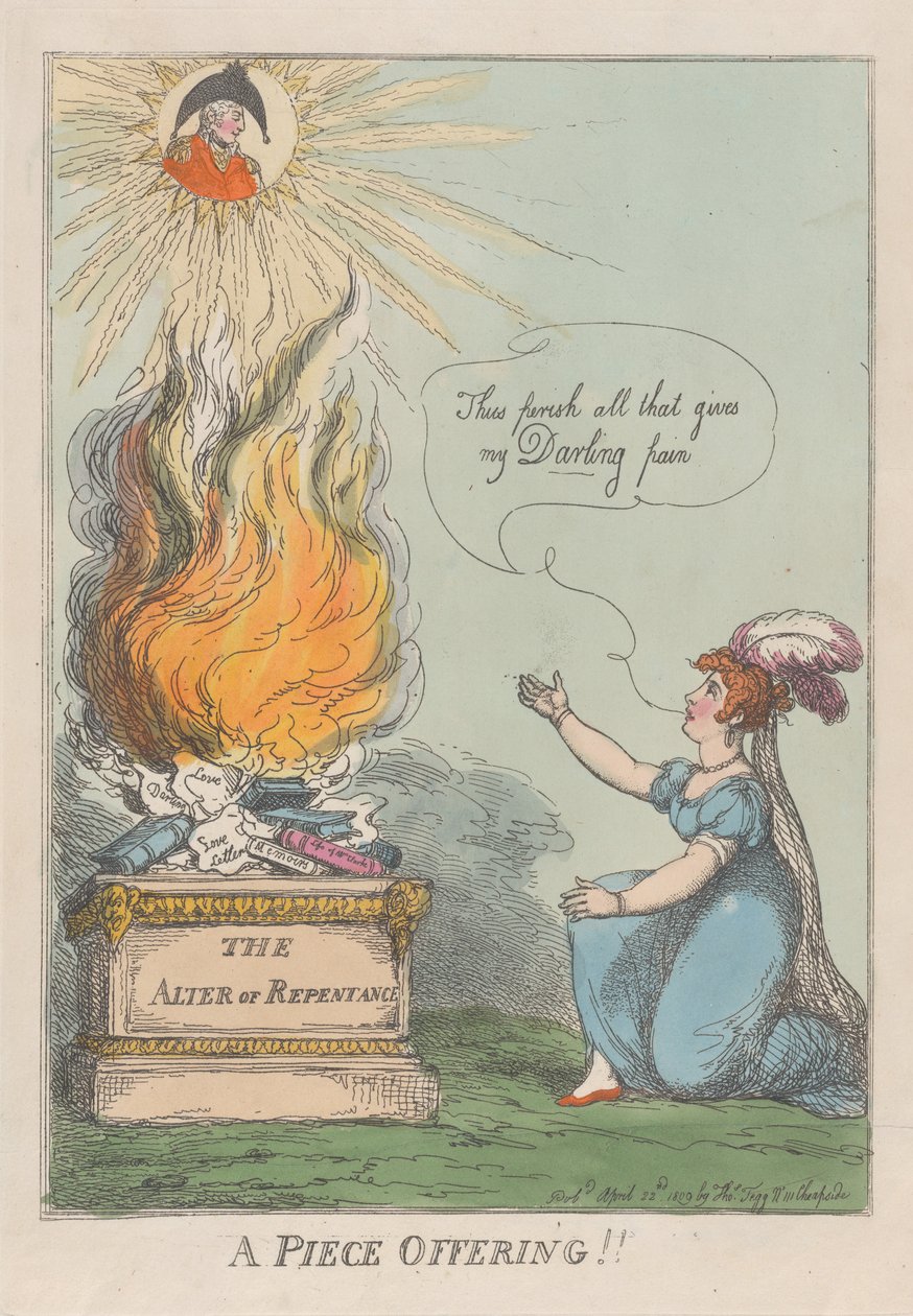 Egy darab felajánlás!! Emlékiratok, élet, levelek stb. M. A. Clarke, 1809. április 22., 1809. április 22. alkotó: Thomas Rowlandson